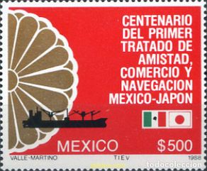 Sellos: 343367 MNH MEXICO 1988 CENTENARIO DEL PRIMER TRATADO DE AMISTAD, COMERCIO Y NAVEGACION, MEXICO - JA